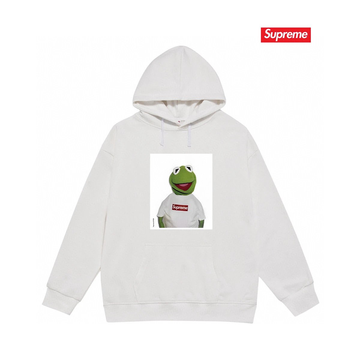 Supreme Hoodies & Sweatshirts Fleece-lined pullover hoodie with photo graphic and kangaroo pocket — S 2174 White with fleece lining
