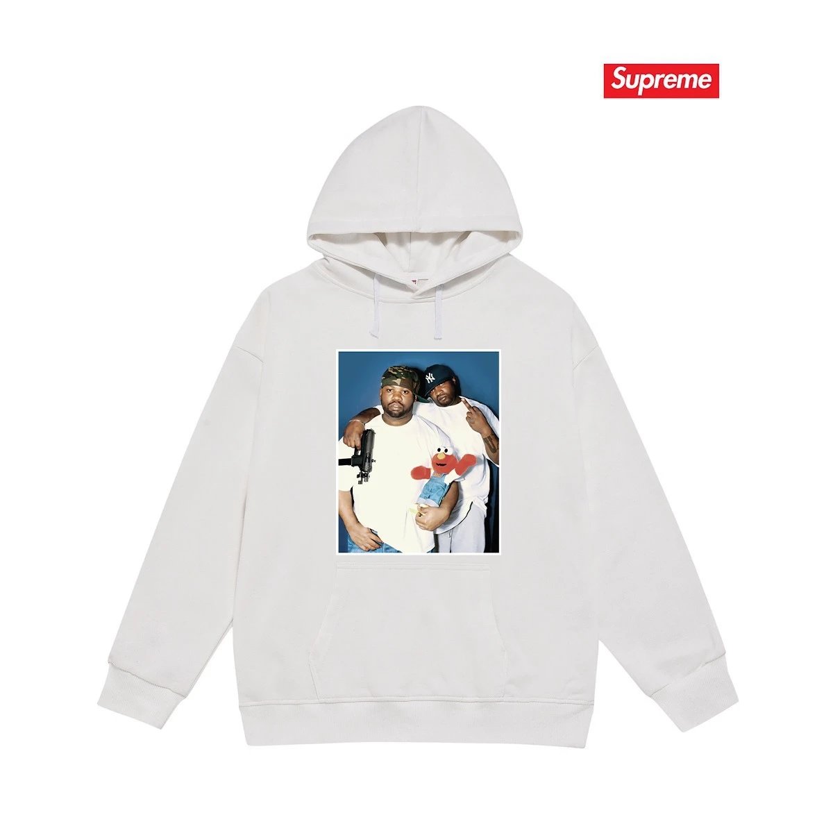 Supreme Hoodies & Sweatshirts Fleece-lined pullover hoodie with photo graphic and kangaroo pocket — S 2182 White with fleece lining