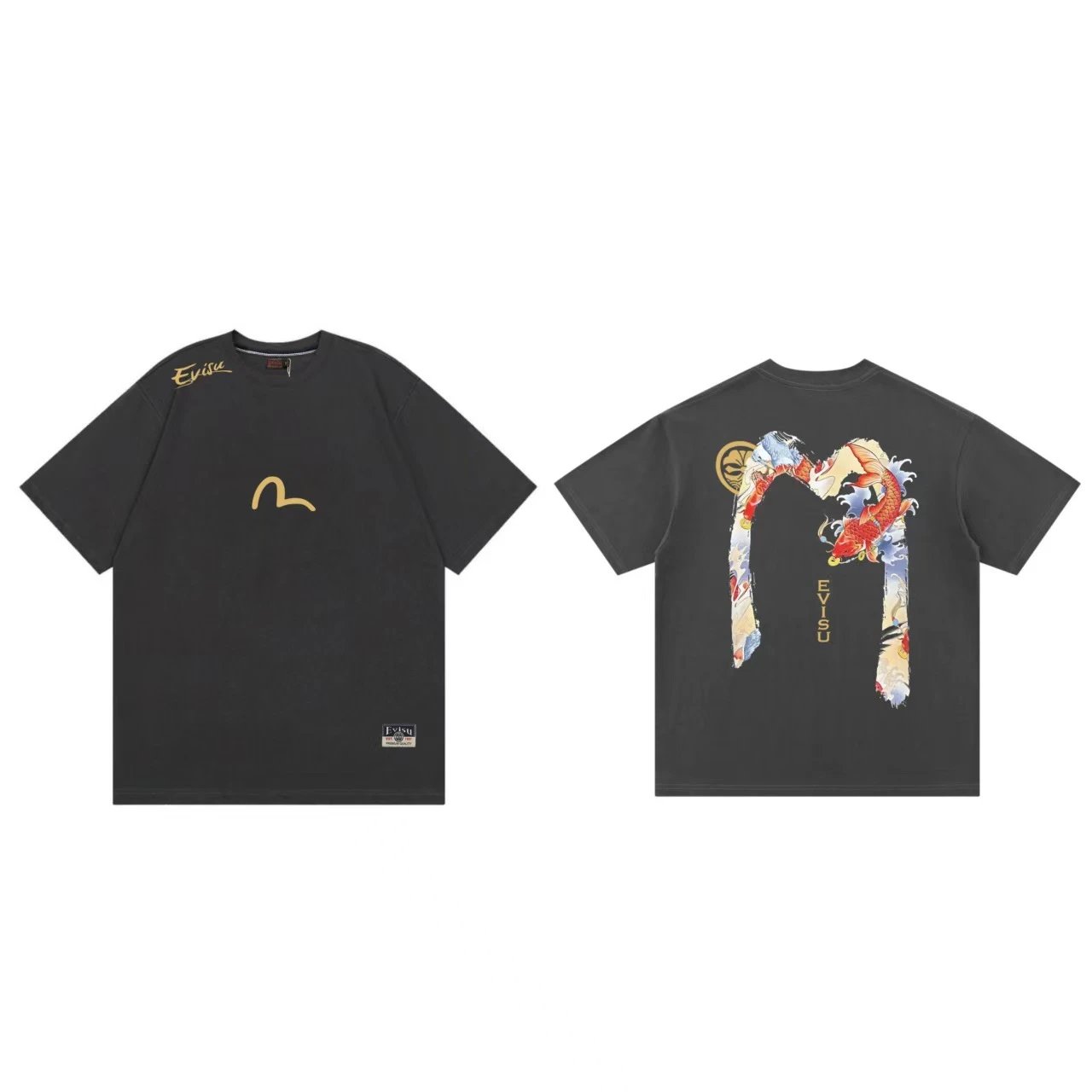 Evisu T-Shirts Short-Sleeve Graphic Print T-Shirt — gray F 238