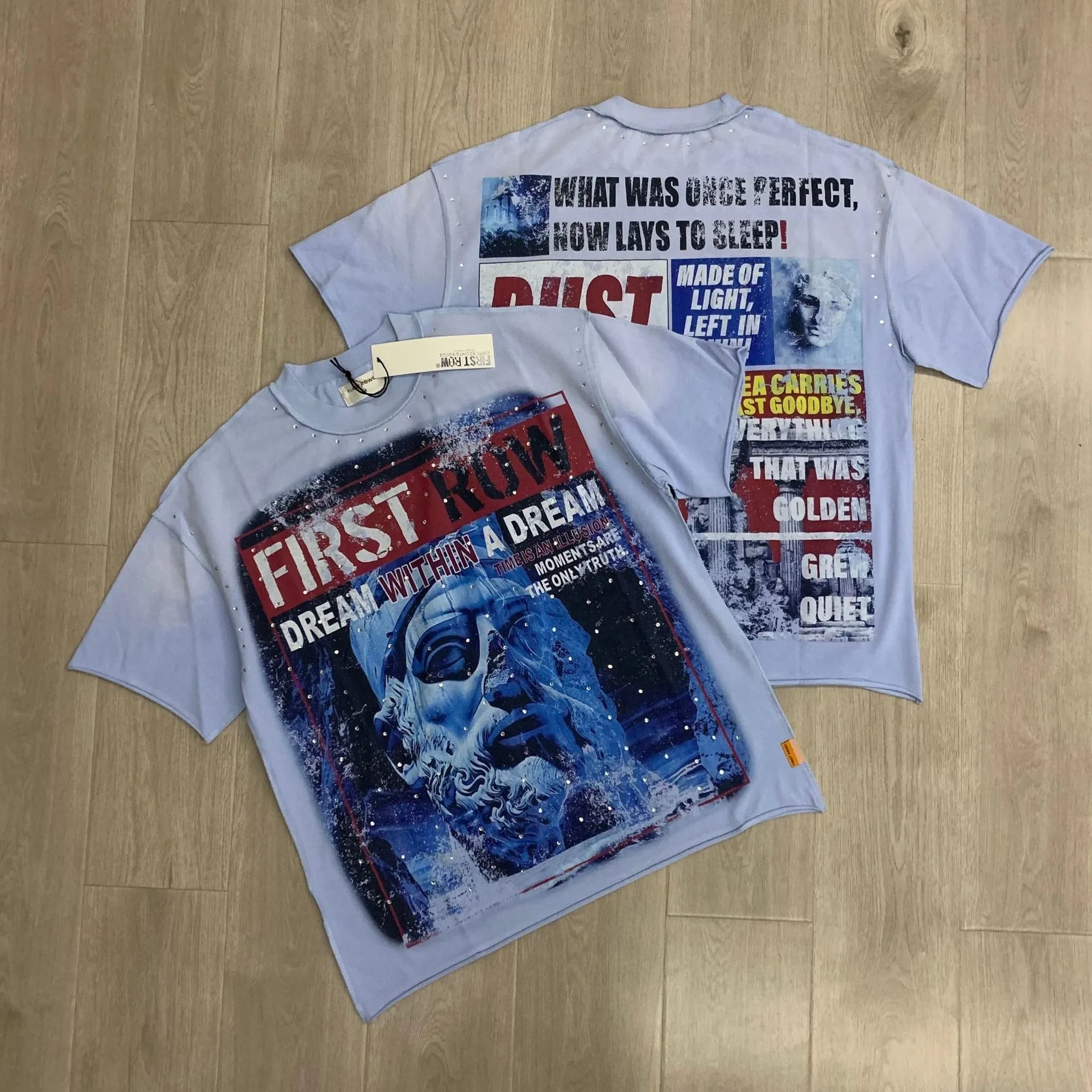 First Row T-Shirts Rhinestone Graphic Washed Cotton — F512