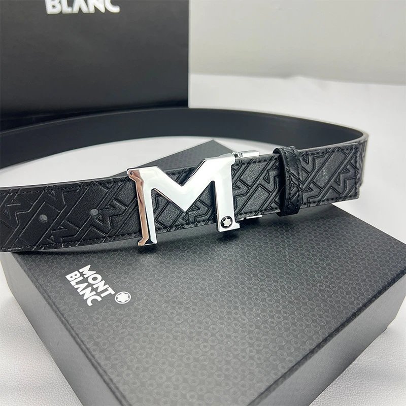 Montblanc M Buckle Embossed Leather Belt
