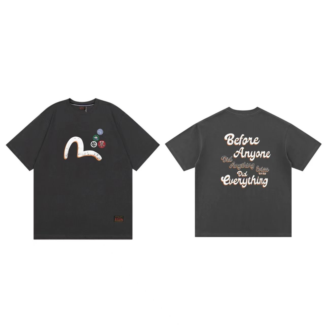 Evisu T-Shirts Short-Sleeve Graphic Print T-Shirt — gray F 235