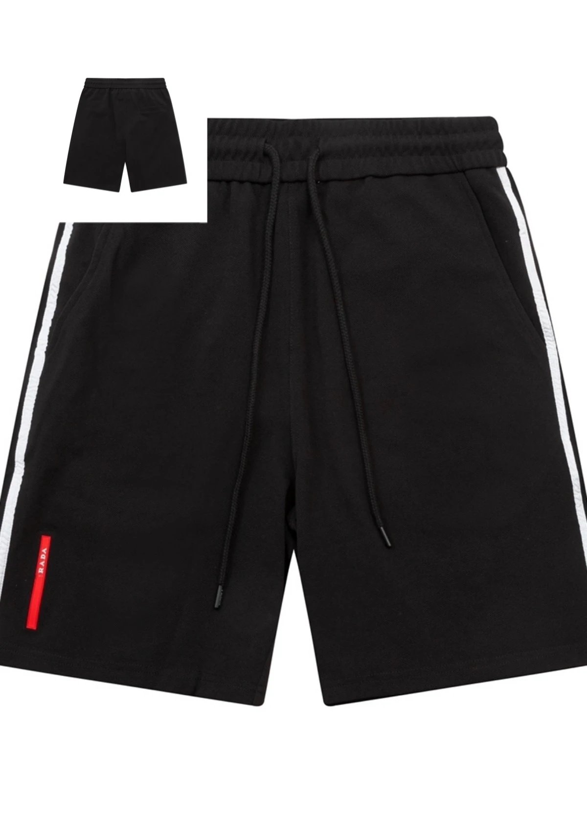 Prada T-Shirts Crew-neck T-shirt with triangular logo plaque — Black. Red adhesive strip logo