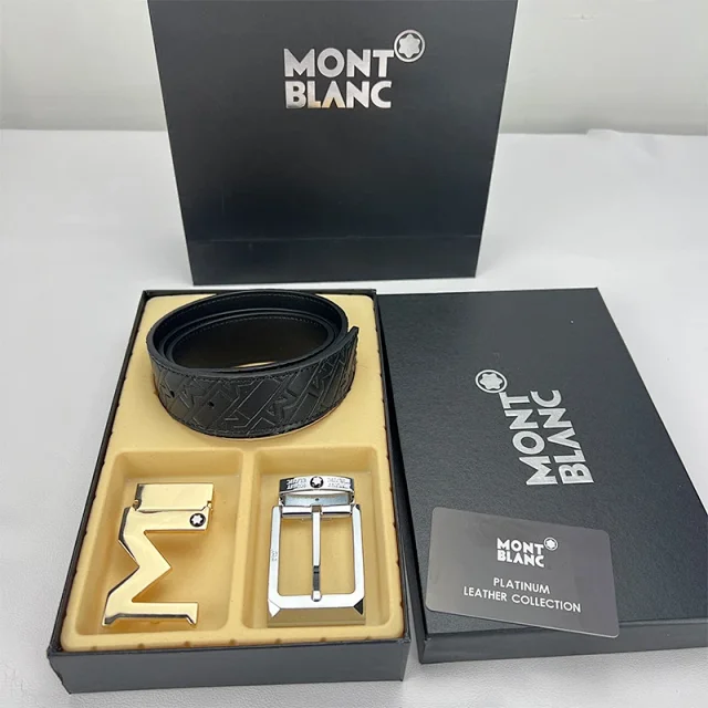 Montblanc Belts Reversible embossed-pattern belt with interchangeable M and pin buckles product detail image 10