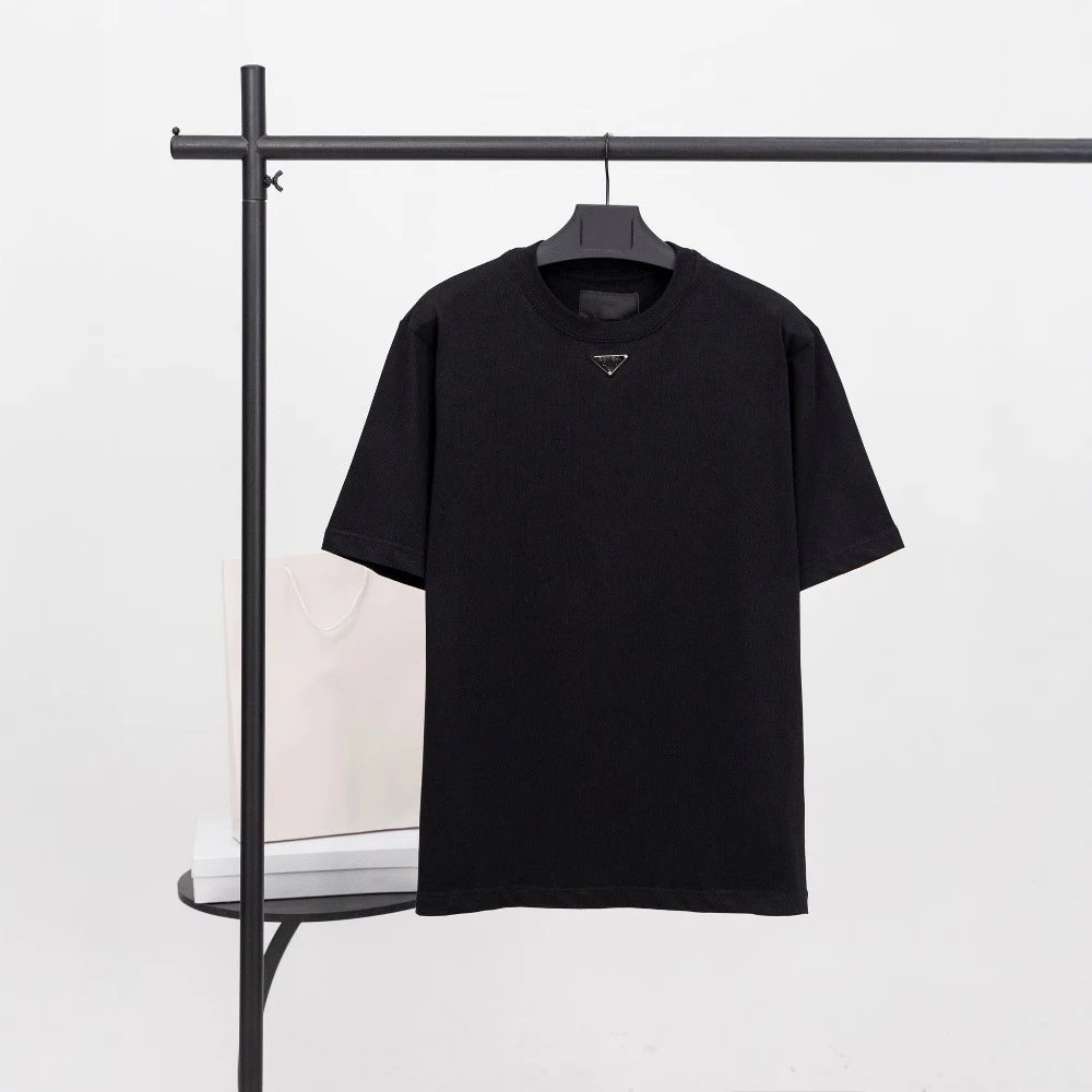 Prada T-Shirts Crew-neck T-shirt with triangular logo plaque image 2