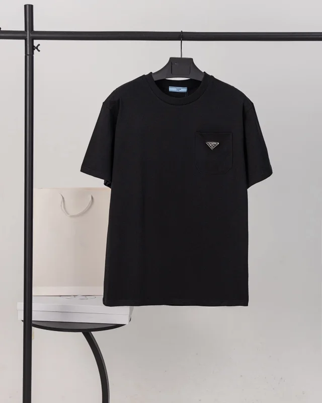 Prada T-Shirts Crew-neck T-shirt with triangular logo plaque product detail image 11