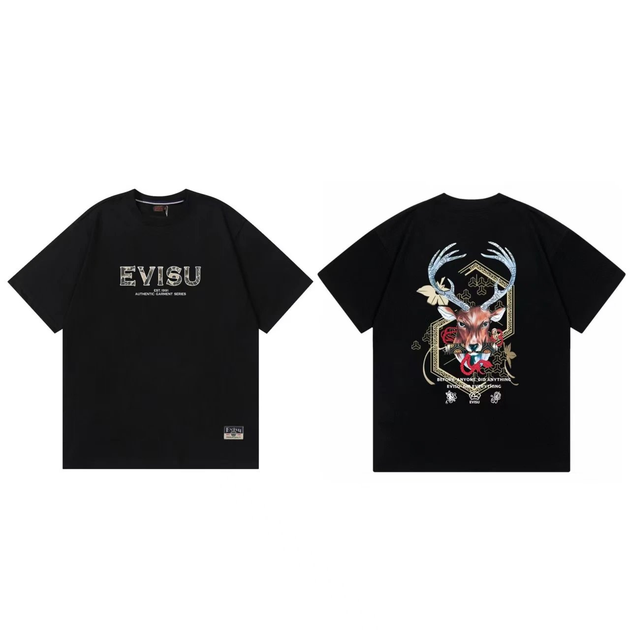 Evisu T-Shirts Short-Sleeve Graphic T-Shirt — Black F 231