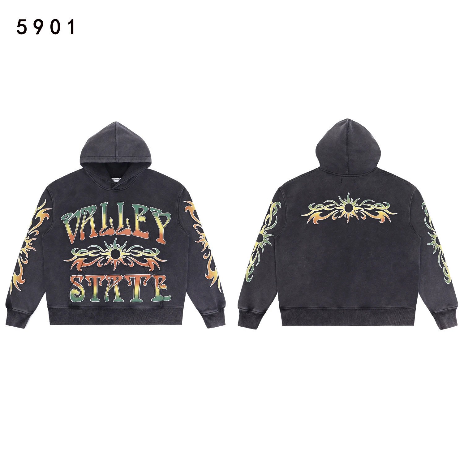Vale Forever Matching Sets Bee graphic striped hoodie and sweatpants set — 5901 Washed black