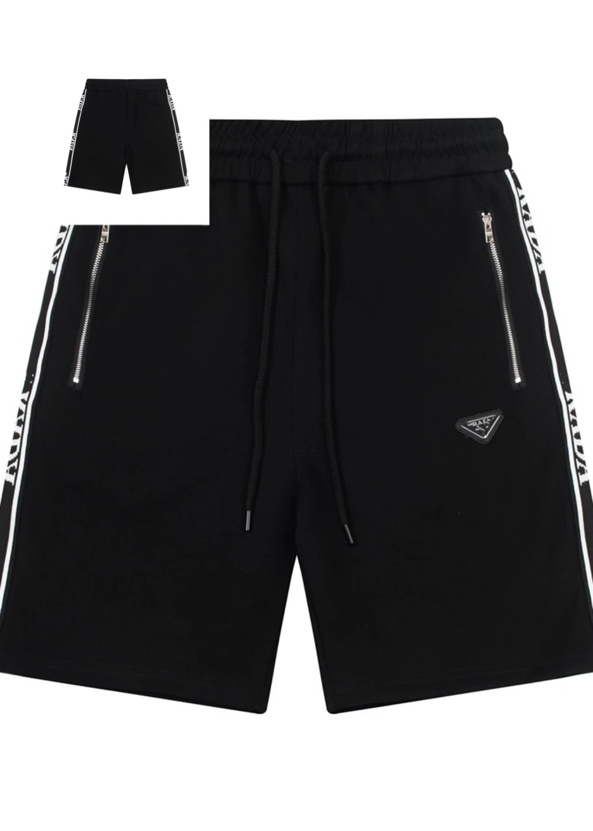Prada T-Shirts Crew-neck T-shirt with triangular logo plaque — Black. Metal triangular-mark zip pocket