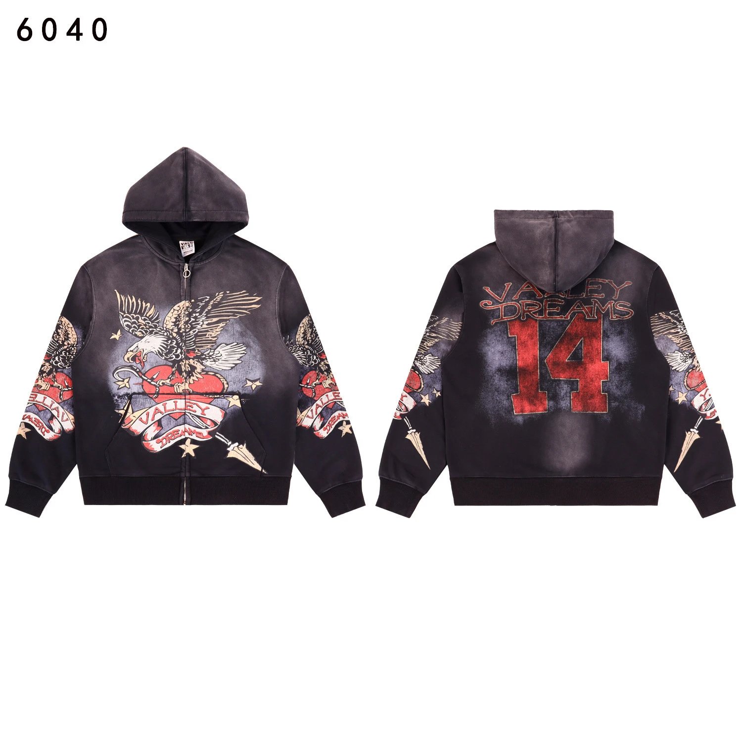 Vale Forever Matching Sets Bee graphic striped hoodie and sweatpants set — 6040 washed black