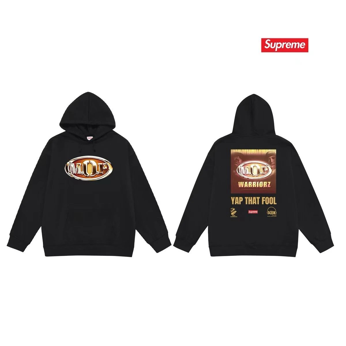 Supreme Hoodies & Sweatshirts Fleece-Lined Graphic Pullover Hoodie — 2231 Black with fleece lining
