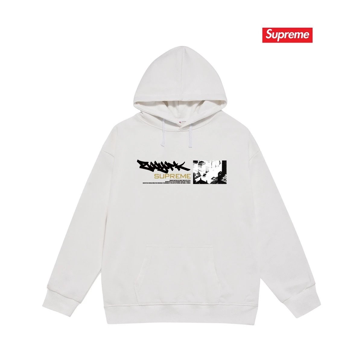 Supreme Hoodies & Sweatshirts Fleece-Lined Graphic Pullover Hoodie — 2234 White with fleece lining