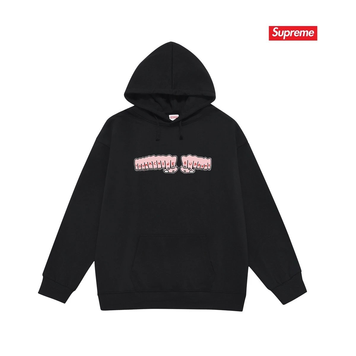 Supreme Hoodies & Sweatshirts Hooded sweatshirt with Stüssy graphic and kangaroo pocket — 2237 Black with fleece lining
