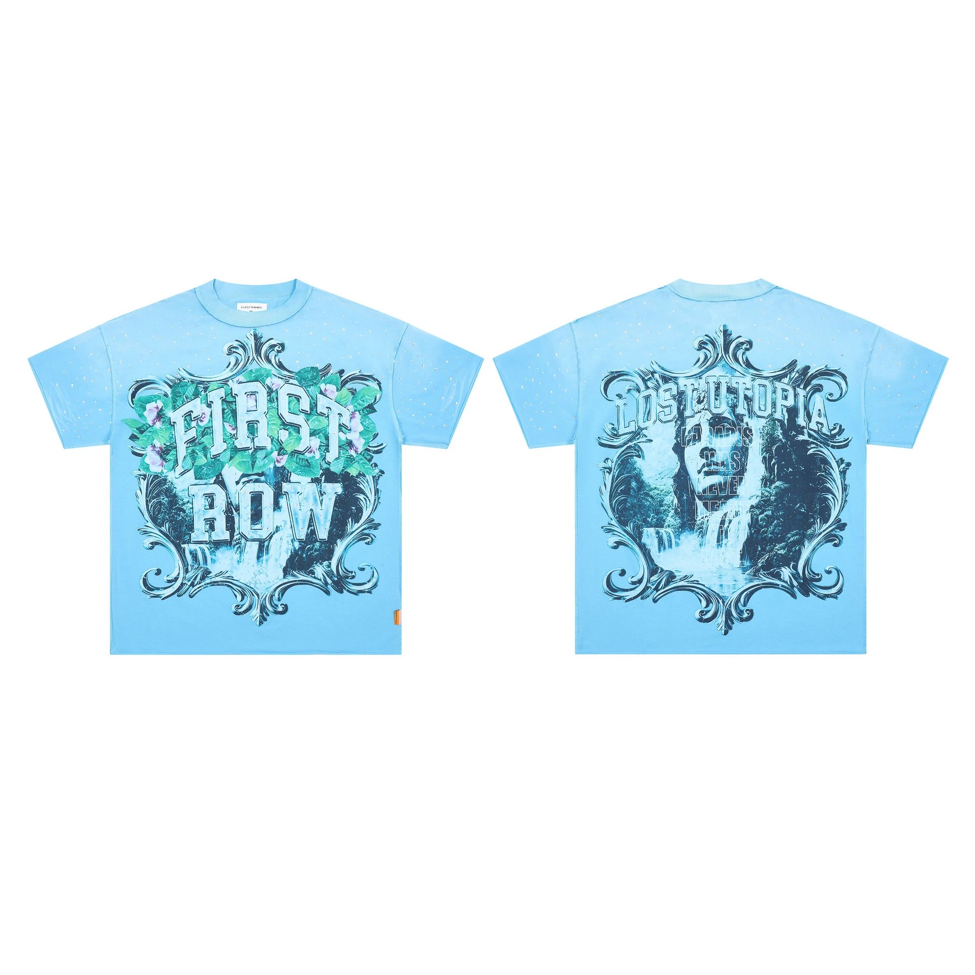 FIRST ROW T-Shirts Graphic Print — F 509#Direct injection rhinestones