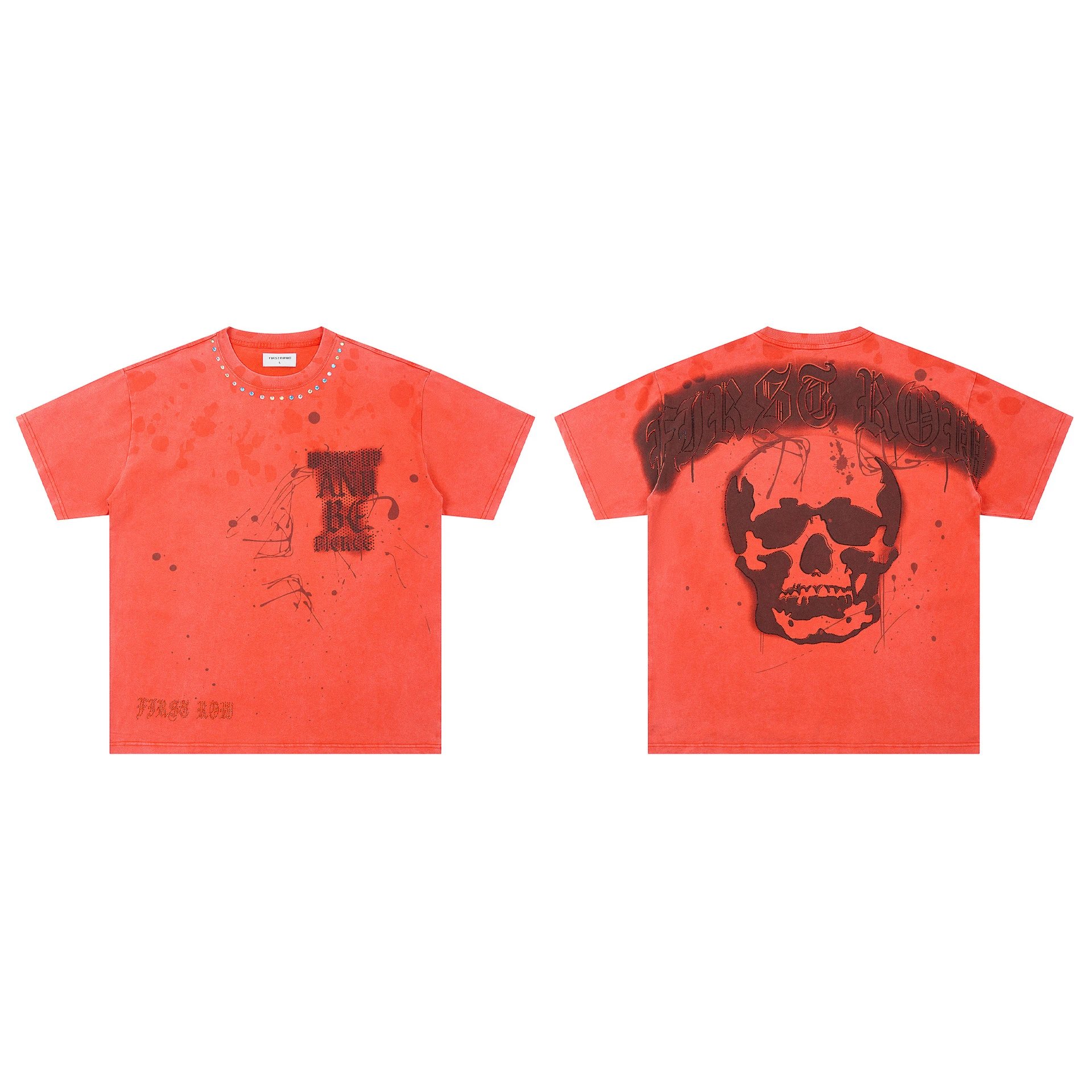 FIRST ROW T-Shirts Graphic Print — F 101# Rhinestone to make it old