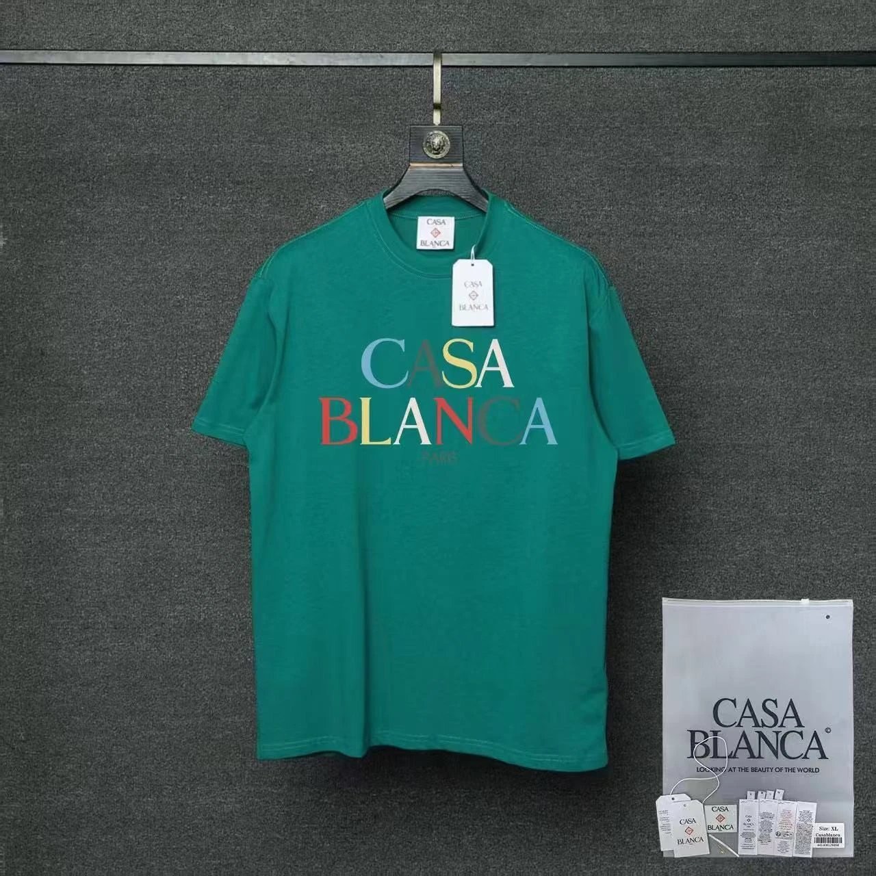 Casablanca T-Shirts Flaming Tennis Ball Graphic — 02 Dark green