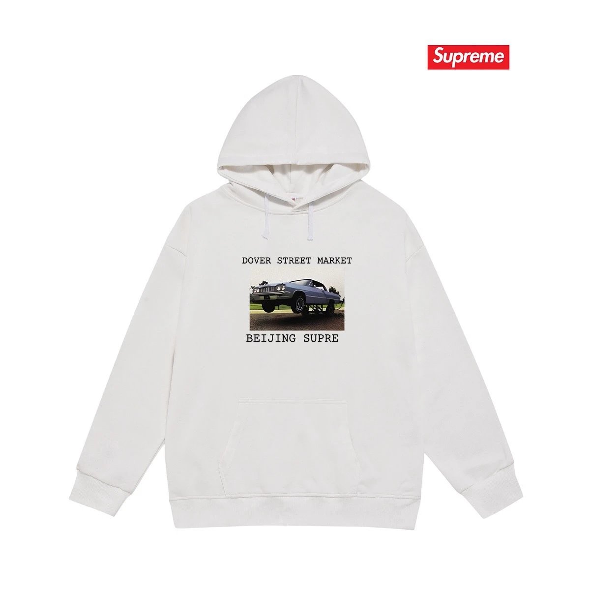 Supreme Hoodies & Sweatshirts Dover Street Market car graphic pullover hoodie — S 2185 White with fleece lining