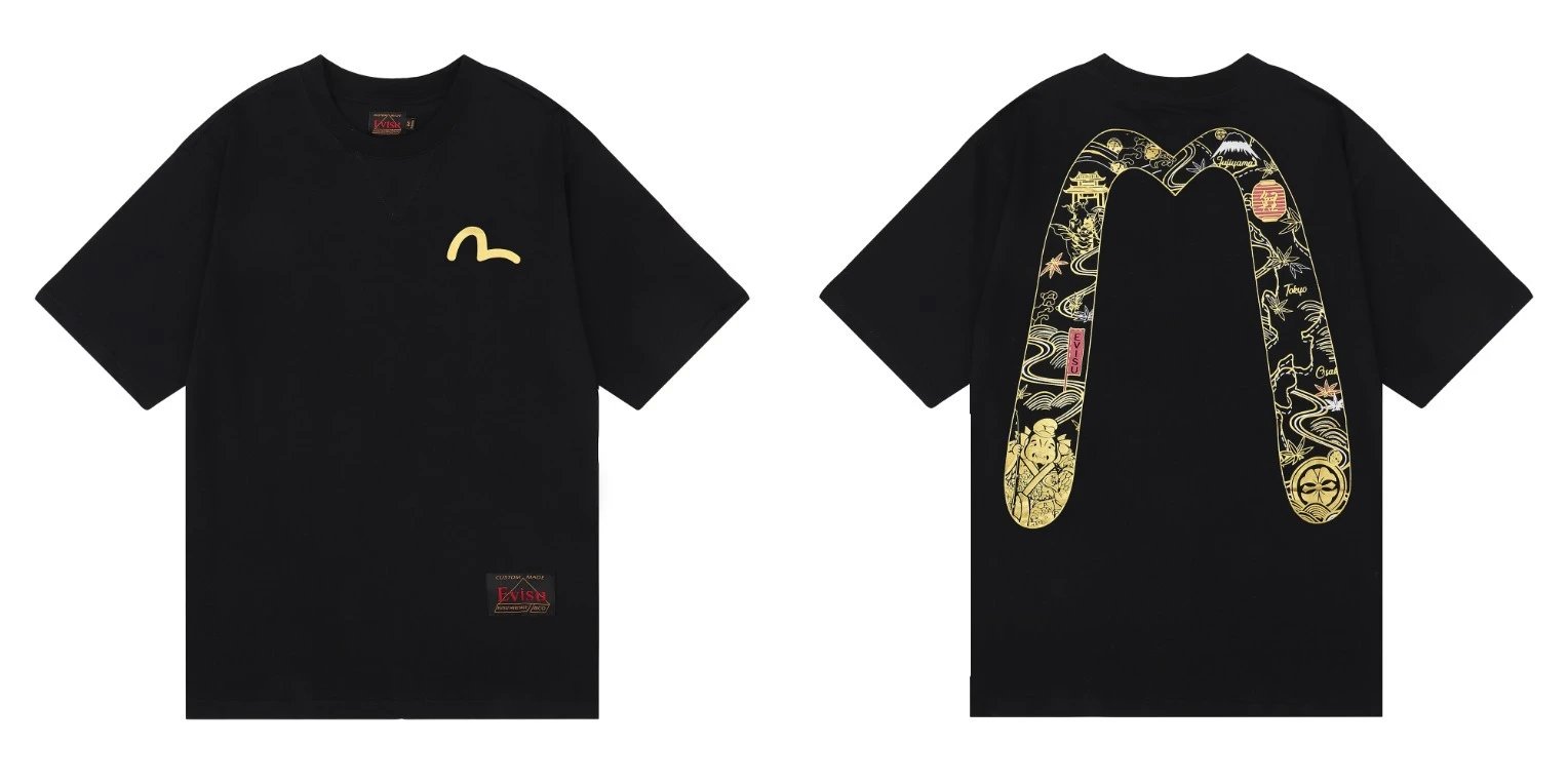 Evisu T-Shirts Short-Sleeve Graphic T-Shirt — QC 028 Black