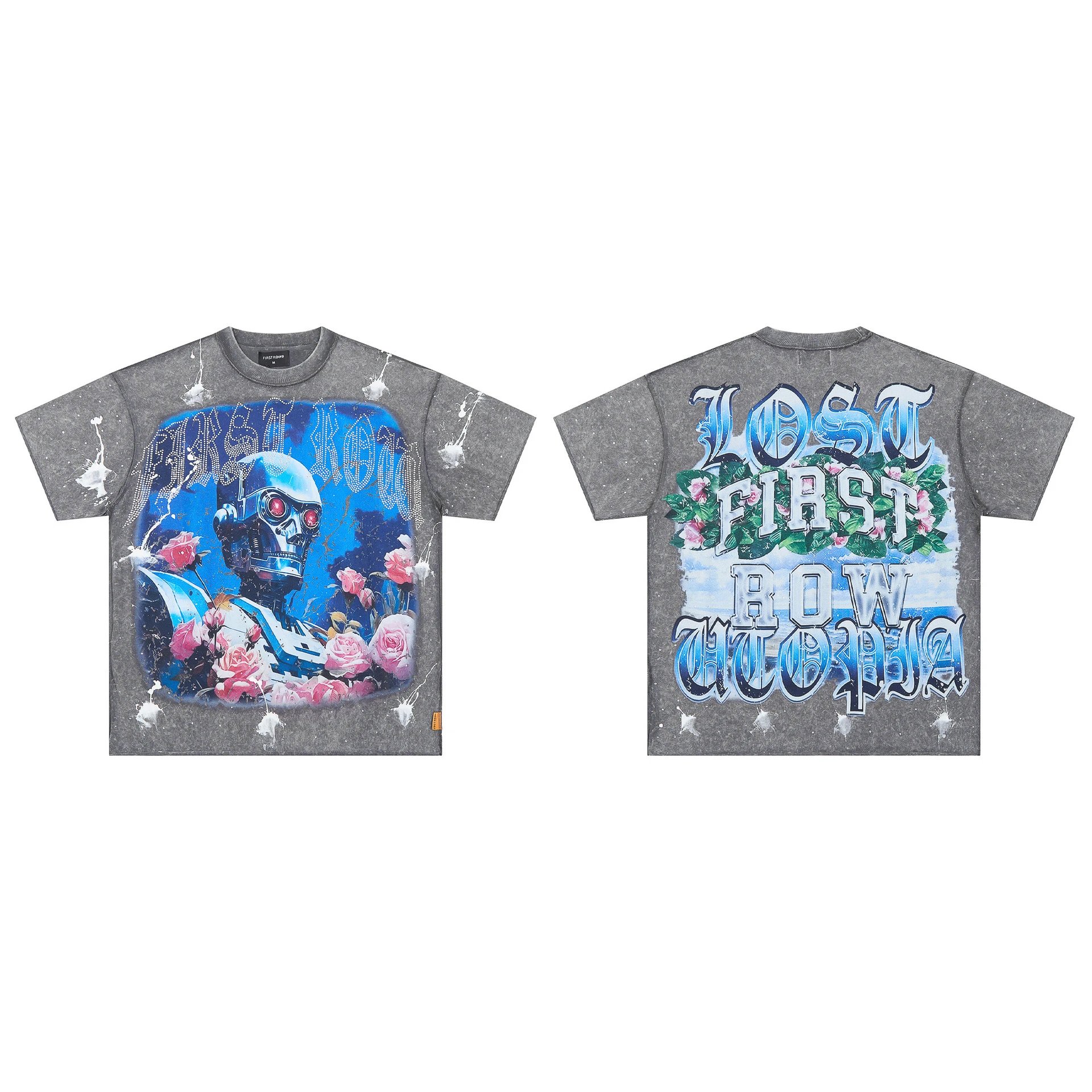 FIRST ROW T-Shirts Graphic Print — F 517# Hot-fix rhinestones