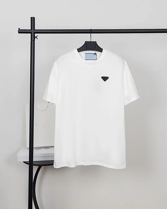 Prada T-Shirts Crew-neck T-shirt with triangular logo plaque product detail image 19