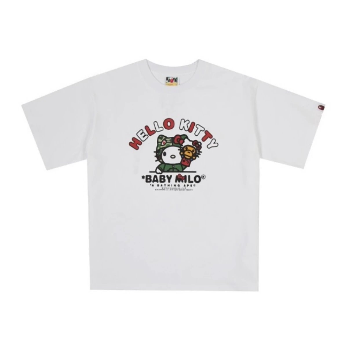 A Bathing Ape T-Shirts Baby Milo Sanrio Character Graphic — White and green kitty