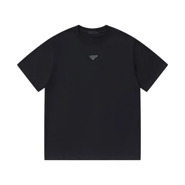 Prada T-Shirts Crew-neck T-shirt with triangular logo plaque product detail image 25