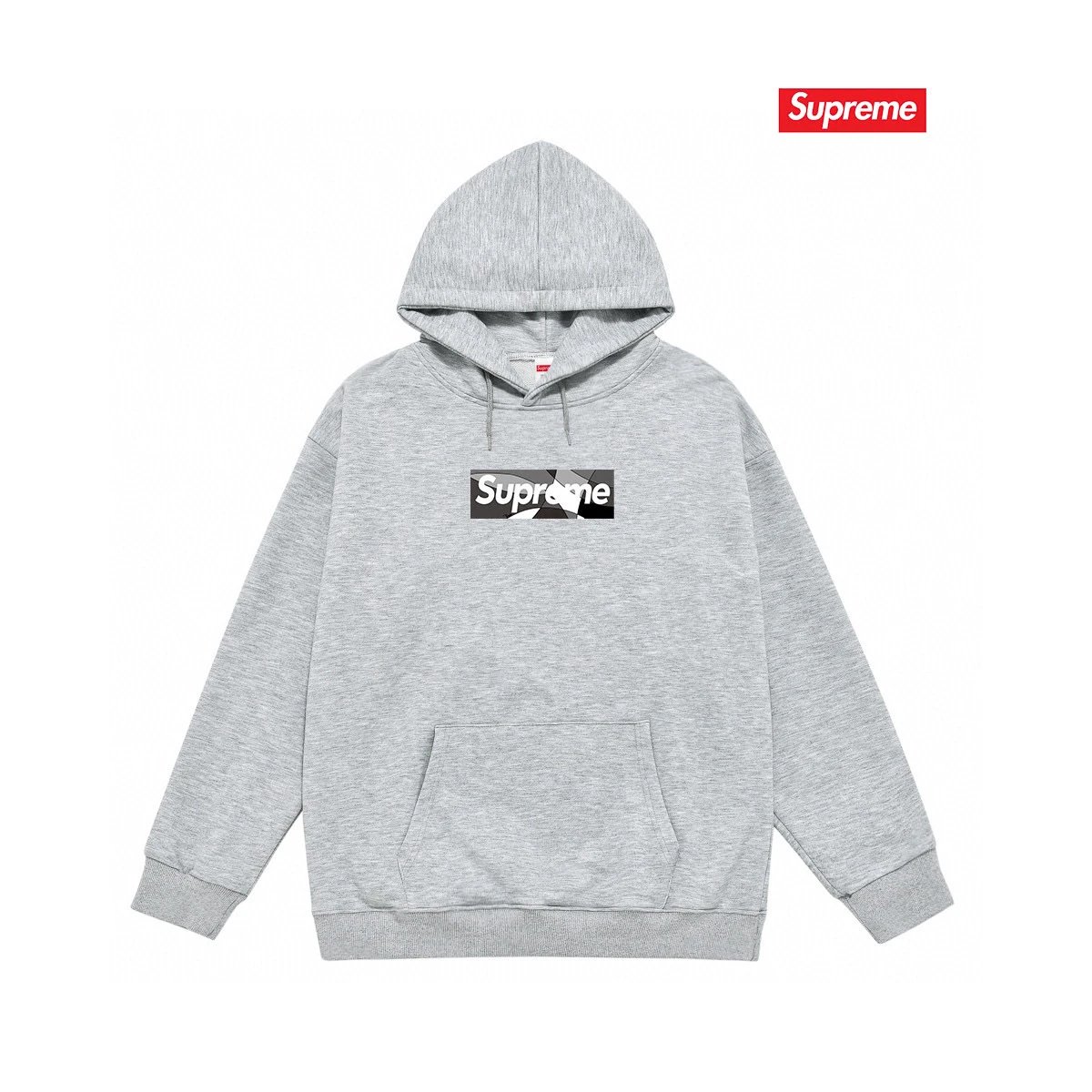 Supreme Hoodies & Sweatshirts Fleece-lined pullover hoodie with distorted logo — 74-8 Fleece-lined style