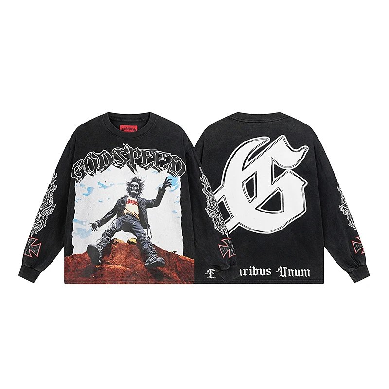Godspeed Shirts Graphic long-sleeve crewneck shirt — G 1103 Washed black