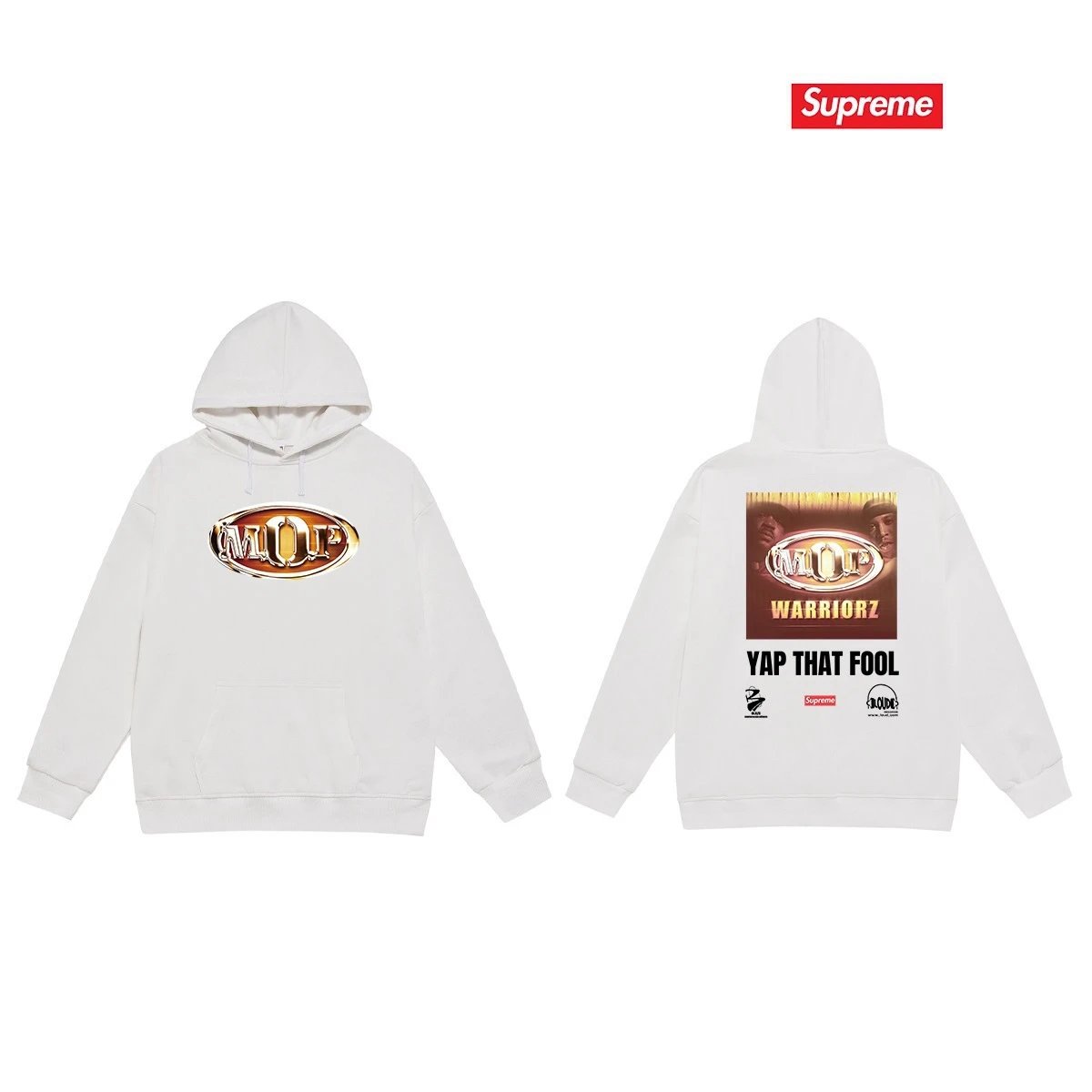 Supreme Hoodies & Sweatshirts Fleece-Lined Graphic Pullover Hoodie — 2231 White with fleece lining