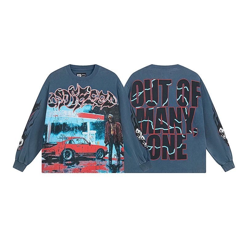 Godspeed Shirts Graphic long-sleeve crewneck shirt — G 1101 Washed blue