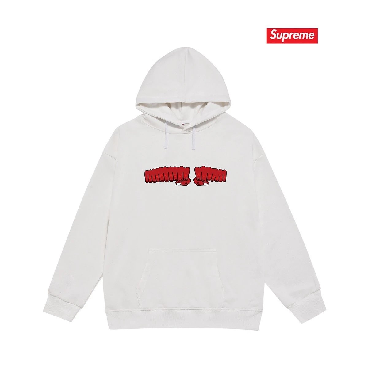 Supreme Hoodies & Sweatshirts Hooded sweatshirt with Stüssy graphic and kangaroo pocket — 2237 White with fleece lining