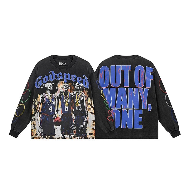 Godspeed Shirts Graphic long-sleeve crewneck shirt — G 1106 Washed black