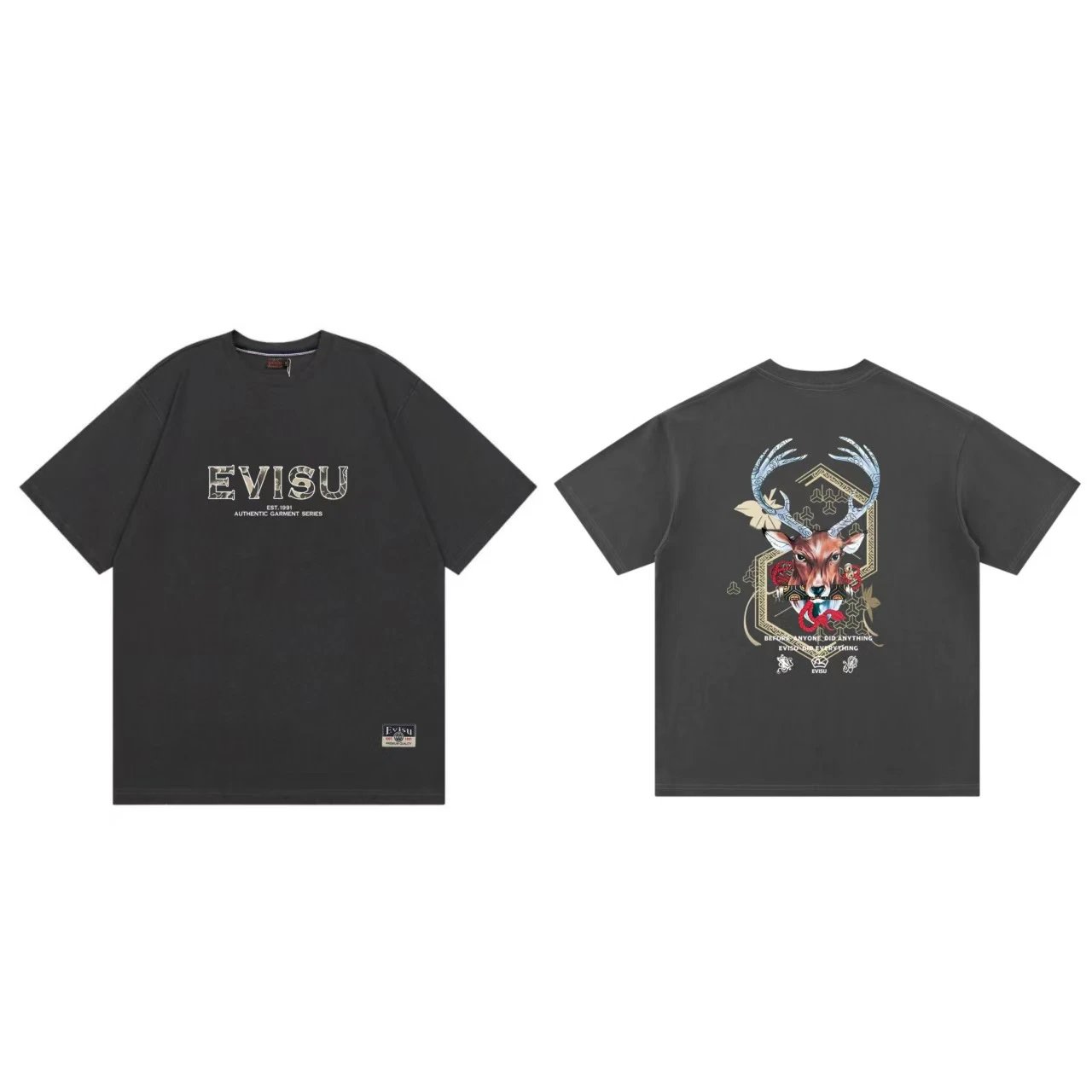 Evisu T-Shirts Short-Sleeve Graphic T-Shirt — gray F 231