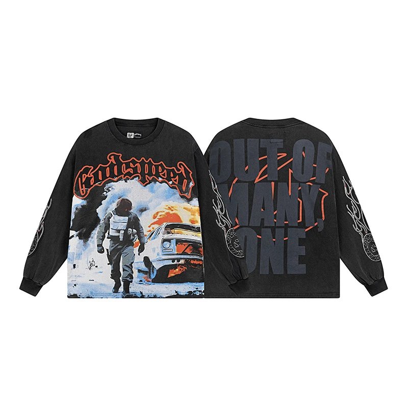 Godspeed Shirts Graphic long-sleeve crewneck shirt — G 1098 Washed black