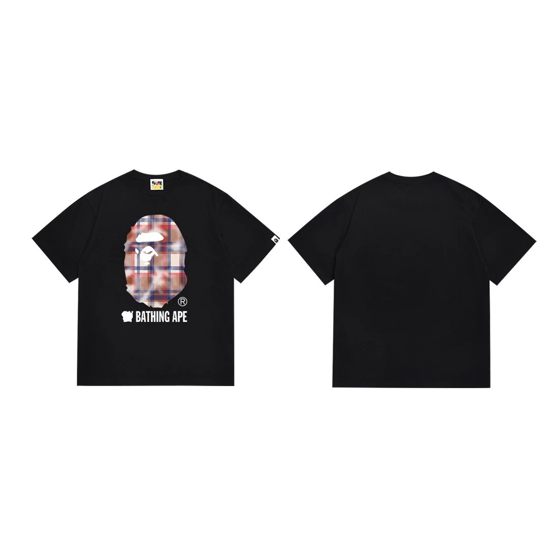 A BATHING APE T-Shirts Short-Sleeve Camouflage Head Graphic — 215 Red and Black