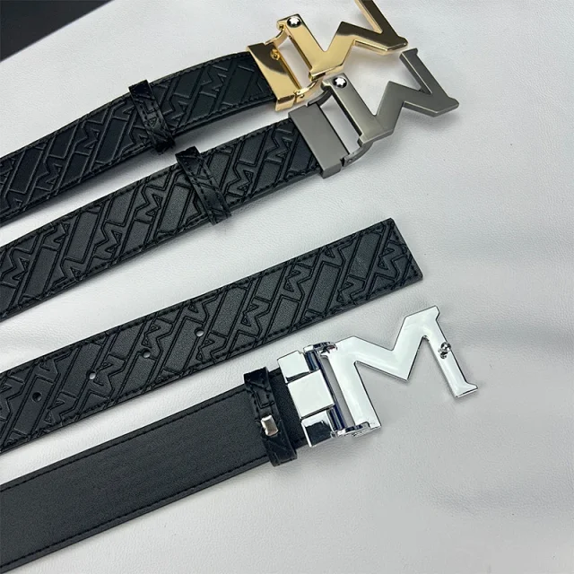 Montblanc Belts Reversible embossed-pattern belt with interchangeable M and pin buckles product detail image 3