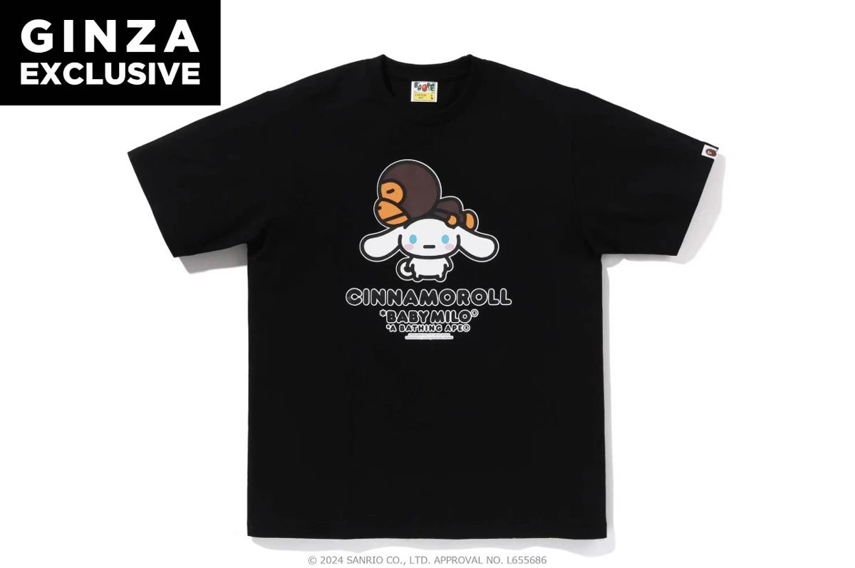 A Bathing Ape T-Shirts Baby Milo Sanrio Character Graphic — Black Big-Eared Dog