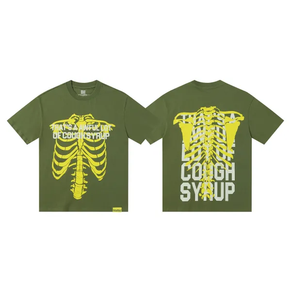 Design That's A Awful Lot Of Cough Syrup Skeleton Graphic Olive Green T-Shirt T-Shirts - 1