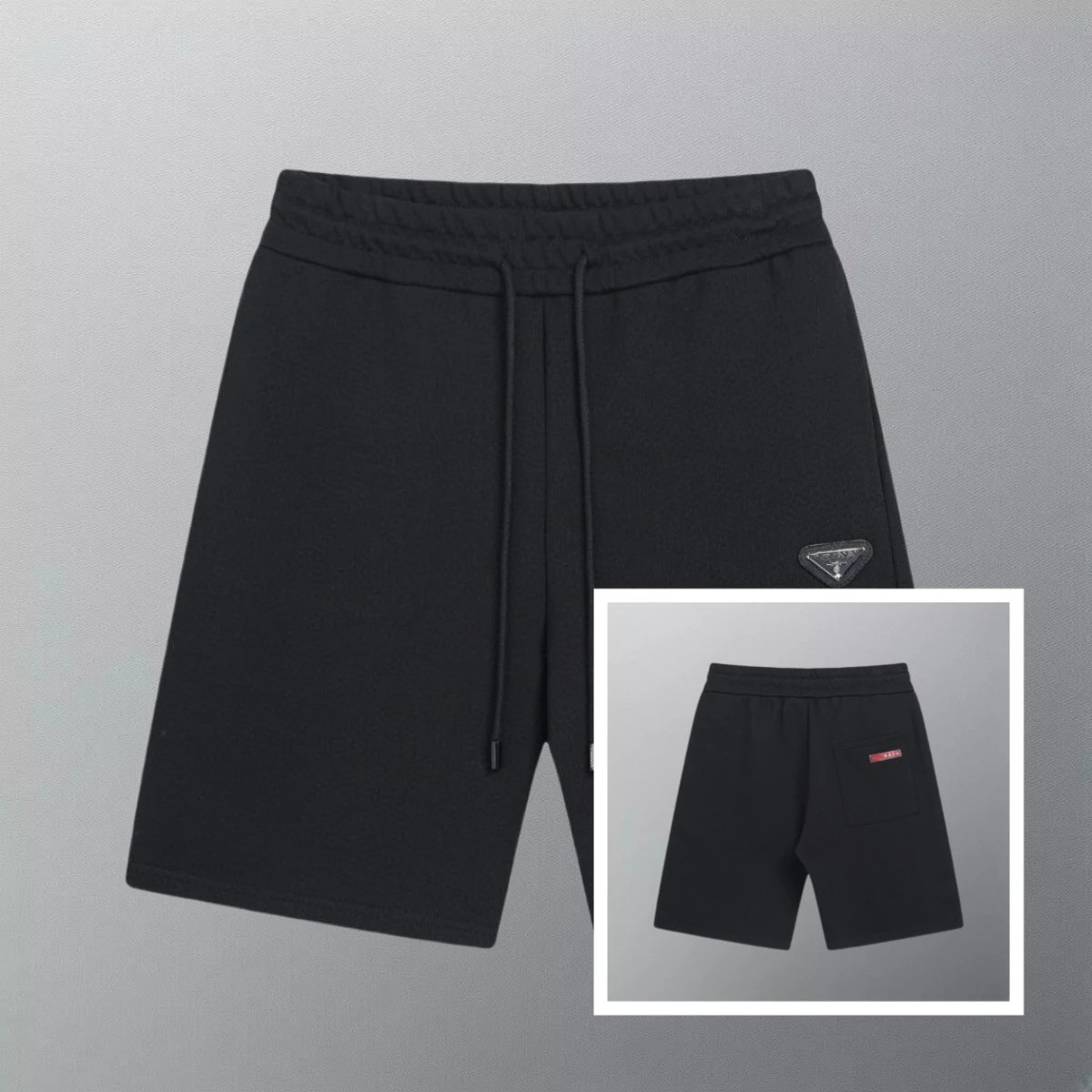 Prada T-Shirts Crew-neck T-shirt with triangular logo plaque — Black. Triangle mark LOGO Red rubber strip
