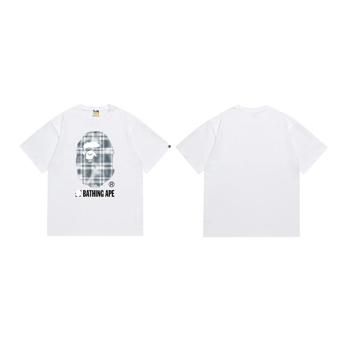 A BATHING APE T-Shirts Short-Sleeve Camouflage Head Graphic — 215 Gray-White