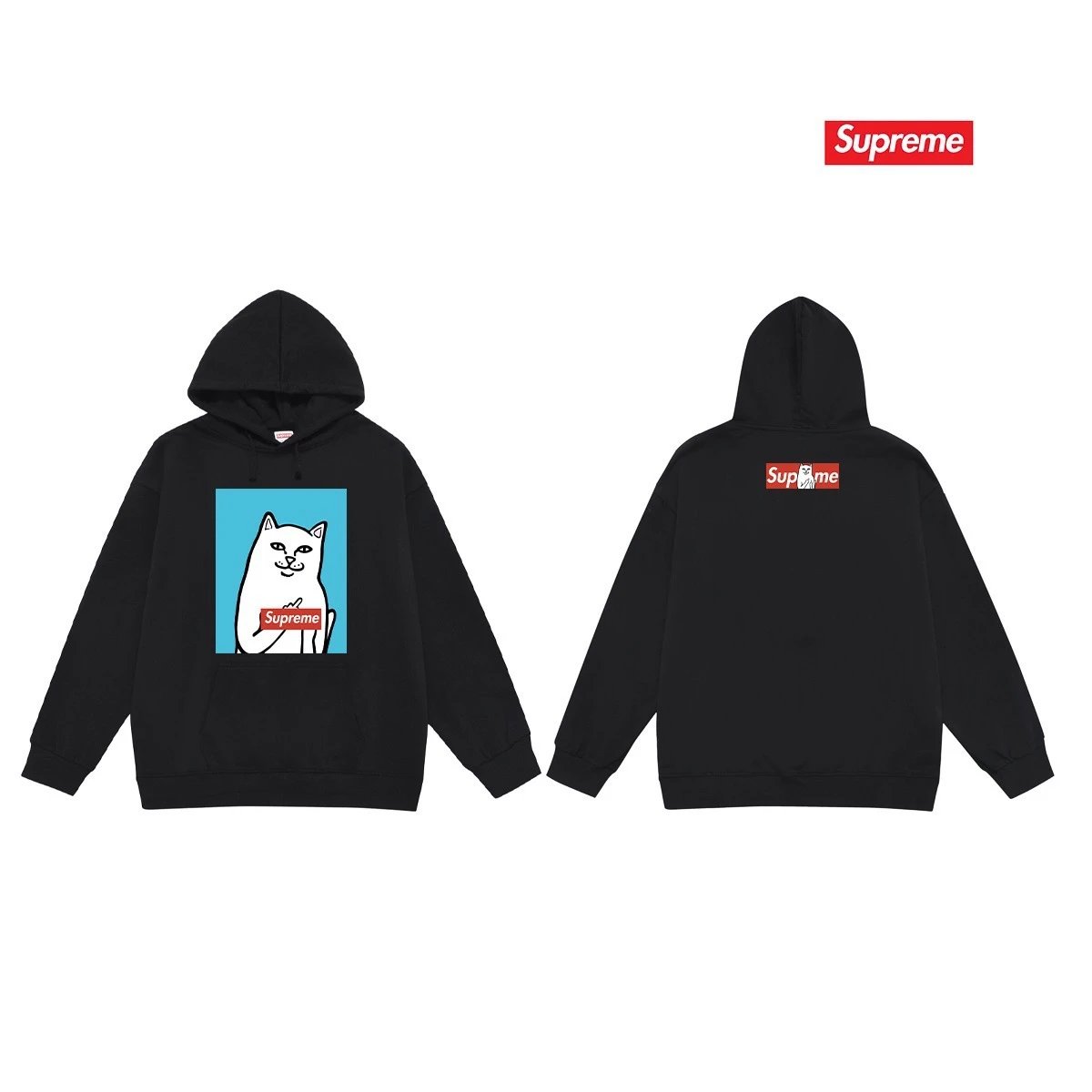 Supreme Hoodies & Sweatshirts Fleece-Lined Graphic Pullover Hoodie — 2232 Black with fleece lining