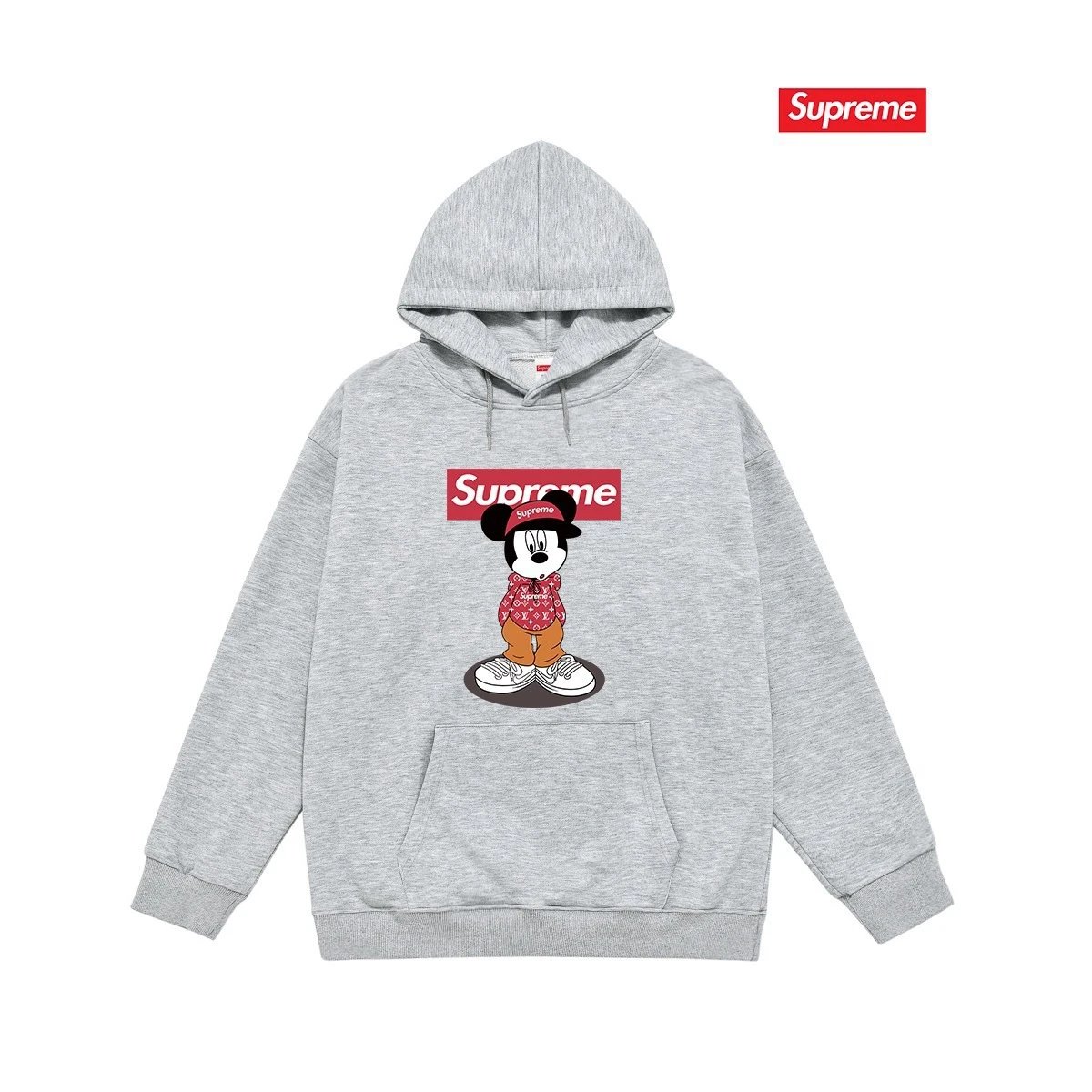 Supreme Hoodies & Sweatshirts Fleece-Lined Graphic Pullover Hoodie — 2235 Gray with fleece lining
