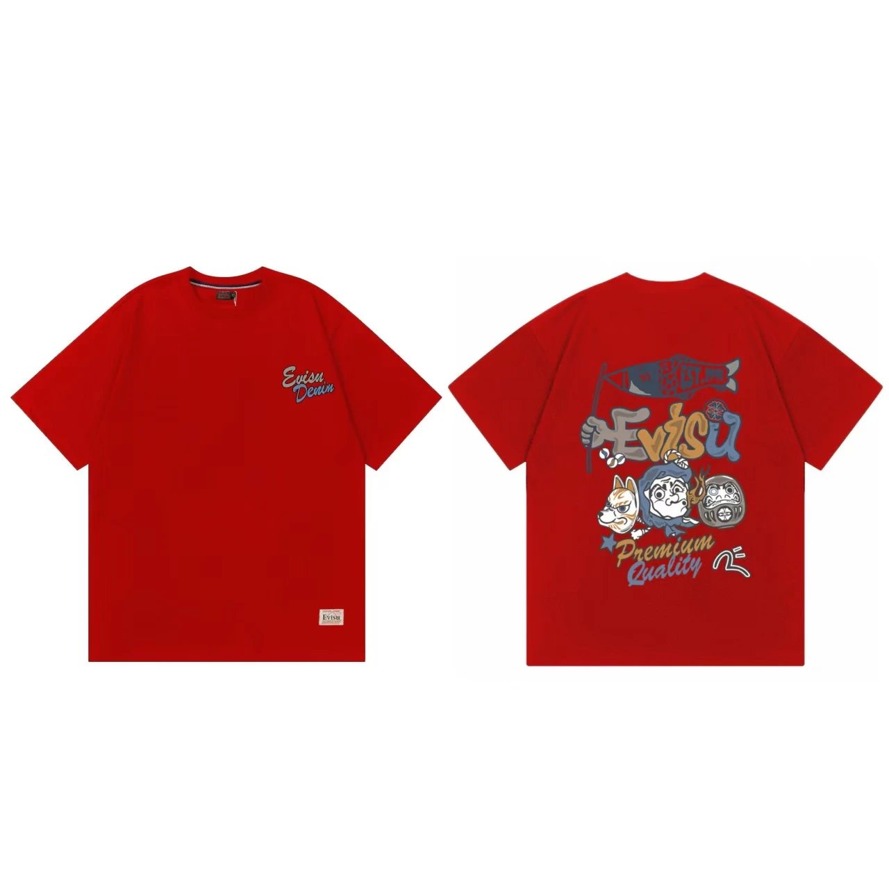 Evisu T-Shirts Short-Sleeve Graphic Print T-Shirt — Red F 233