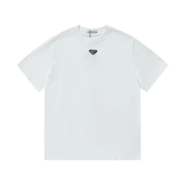 Prada T-Shirts Crew-neck T-shirt with triangular logo plaque product detail image 27