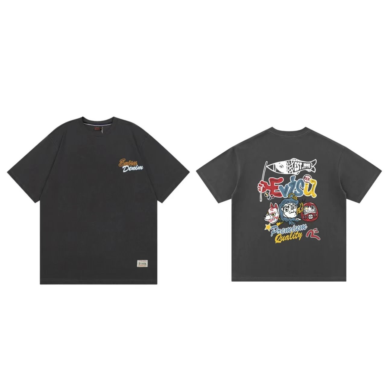 Evisu T-Shirts Short-Sleeve Graphic Print T-Shirt — gray F 233