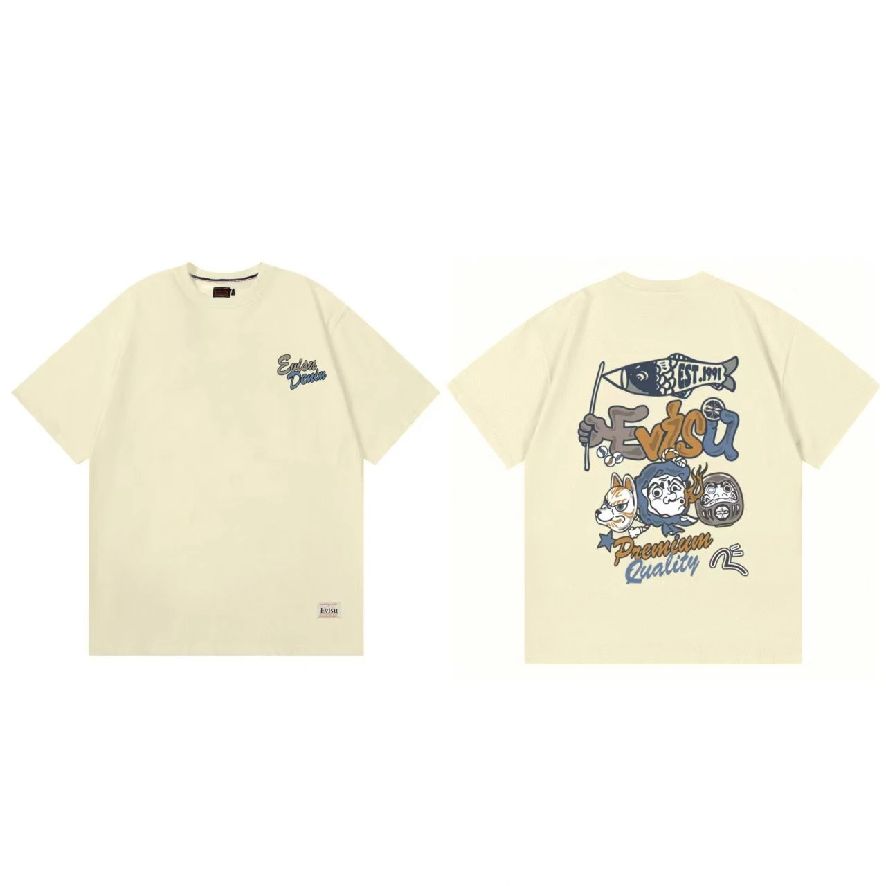 Evisu T-Shirts Short-Sleeve Graphic Print T-Shirt — Apricot color F 233