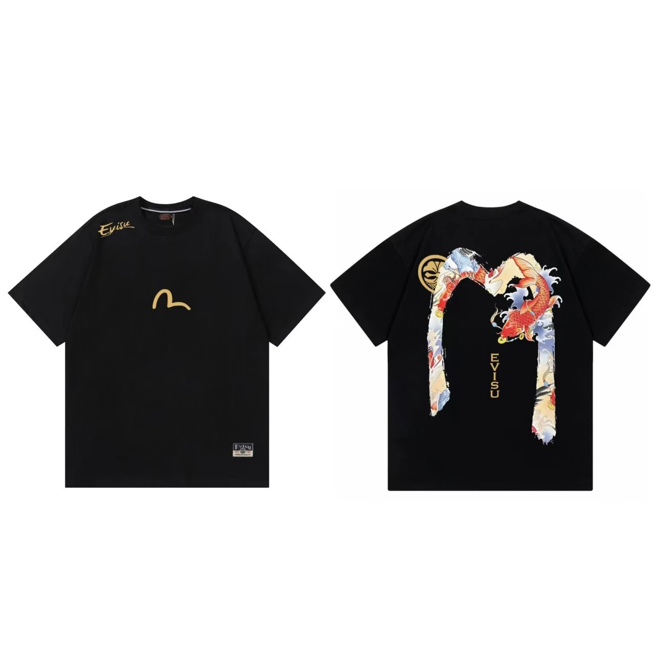 Evisu T-Shirts Short-Sleeve Graphic Print T-Shirt — Black F 238