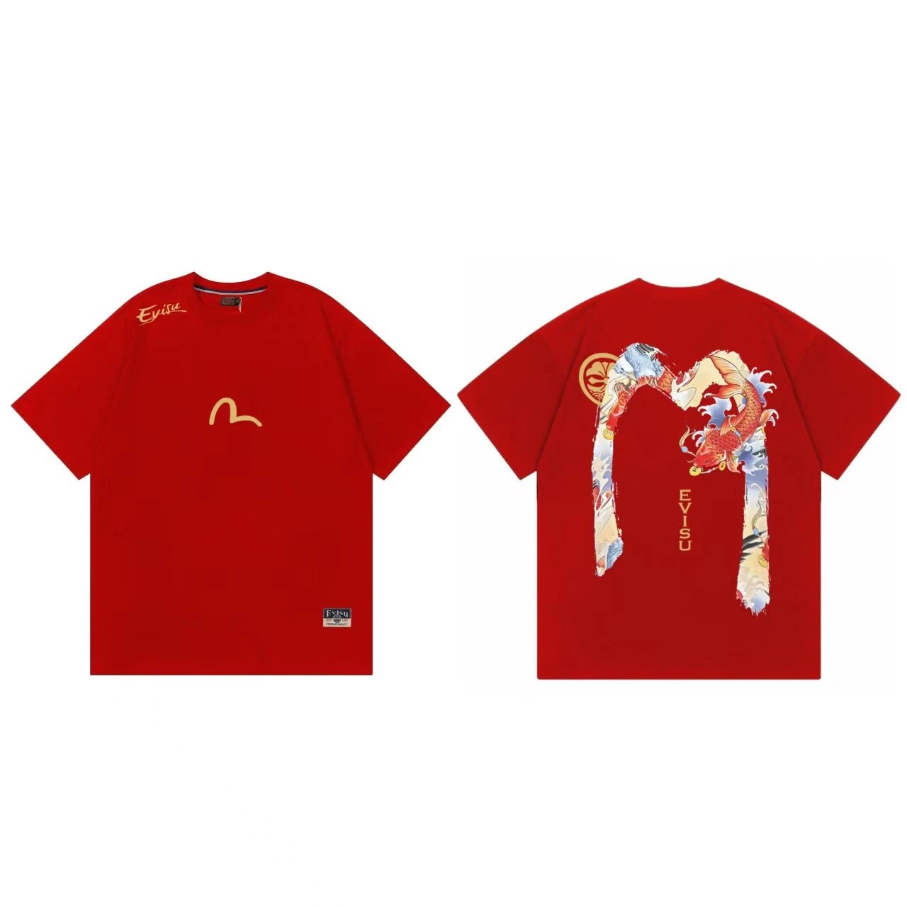 Evisu T-Shirts Short-Sleeve Graphic Print T-Shirt — Red F 238