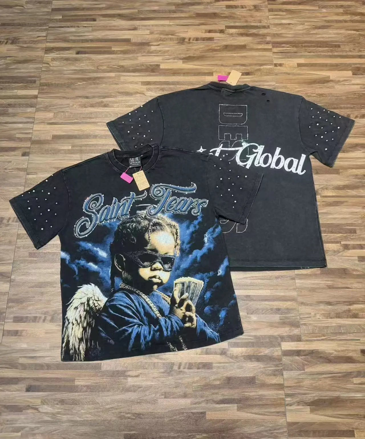 Saints Global T-Shirts Rhinestone Graphic T-Shirt — S7000 Black
