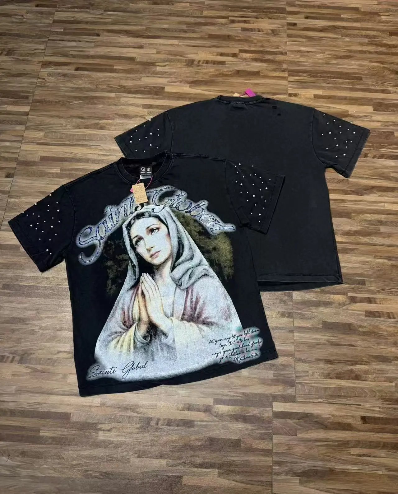 Saints Global T-Shirts Rhinestone Graphic T-Shirt — S7001 Black